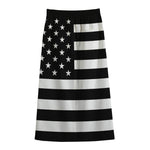 Black American Flag Print Cotton Front Slit Maxi Skirt