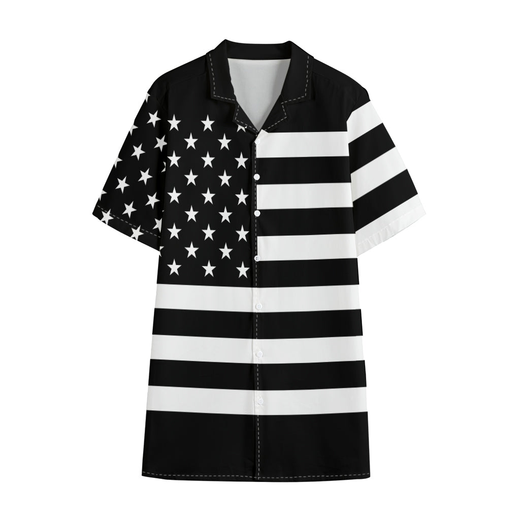 Black American Flag Print Cotton Hawaiian Shirt