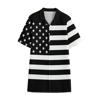 Black American Flag Print Cotton Hawaiian Shirt