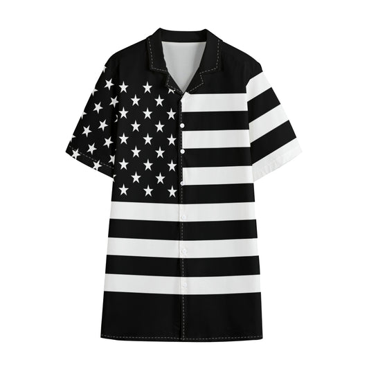 Black American Flag Print Cotton Hawaiian Shirt
