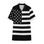 Black American Flag Print Cotton Hawaiian Shirt