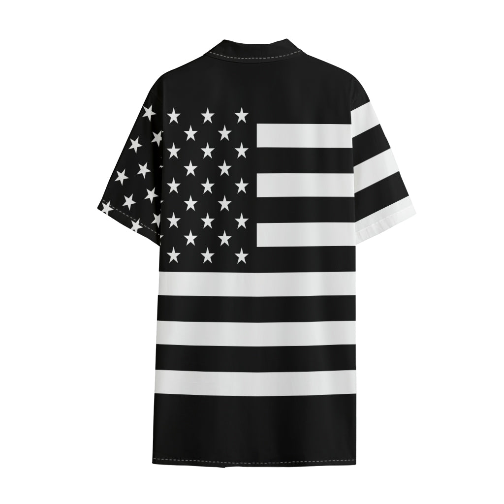 Black American Flag Print Cotton Hawaiian Shirt