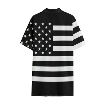 Black American Flag Print Cotton Hawaiian Shirt