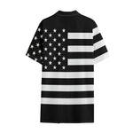 Black American Flag Print Cotton Hawaiian Shirt
