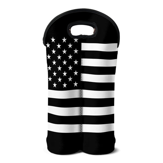 Black American Flag Print Double Neoprene Wine Tote