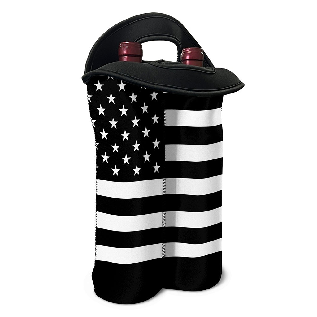 Black American Flag Print Double Neoprene Wine Tote