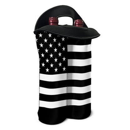 Black American Flag Print Double Neoprene Wine Tote