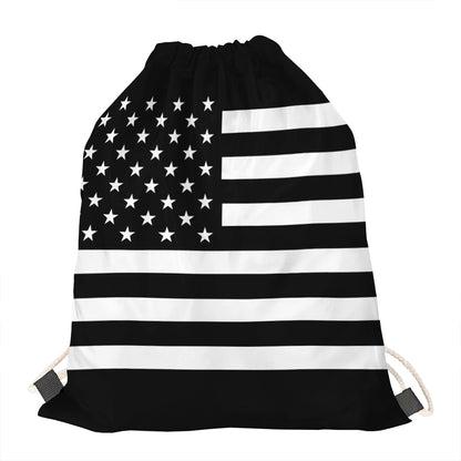 Black American Flag Print Drawstring Bag