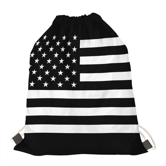 Black American Flag Print Drawstring Bag