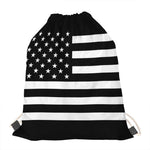 Black American Flag Print Drawstring Bag