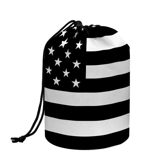 Black American Flag Print Drawstring Makeup Bag