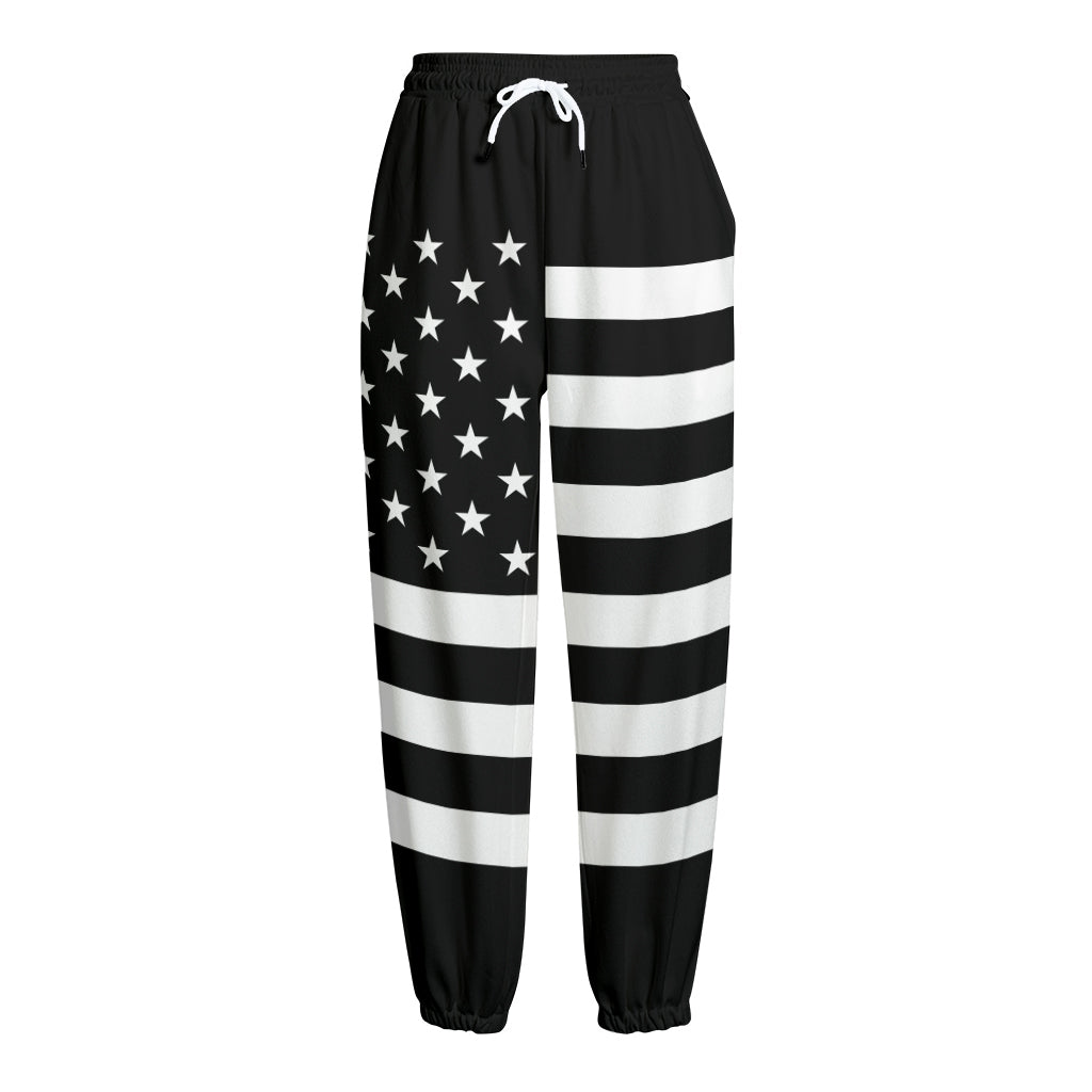 Black American Flag Print Fleece Lined Knit Pants