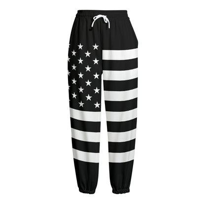 Black American Flag Print Fleece Lined Knit Pants