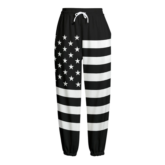 Black American Flag Print Fleece Lined Knit Pants