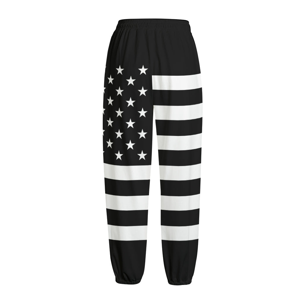 Black American Flag Print Fleece Lined Knit Pants