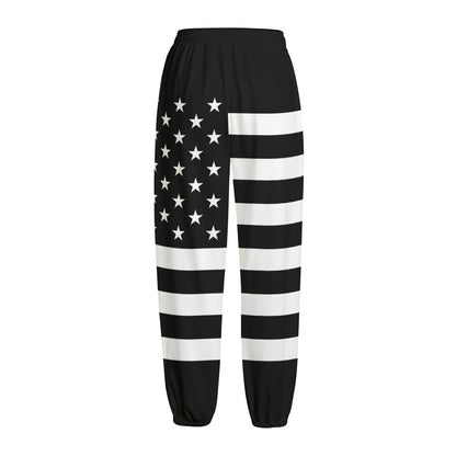 Black American Flag Print Fleece Lined Knit Pants