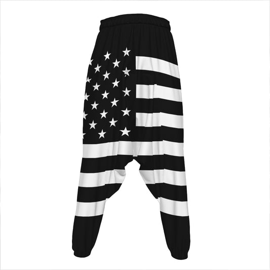 Black American Flag Print Hammer Pants