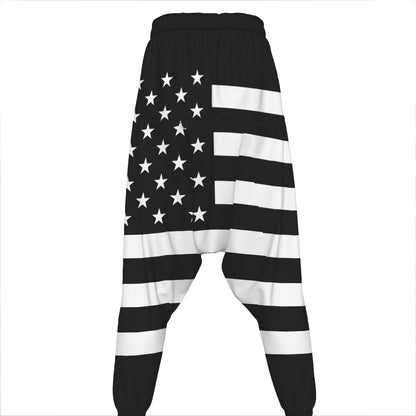Black American Flag Print Hammer Pants