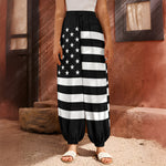 Black American Flag Print Harem Pants