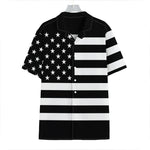 Black American Flag Print Hawaiian Shirt