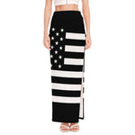 Black American Flag Print High Slit Maxi Skirt