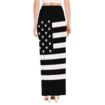 Black American Flag Print High Slit Maxi Skirt