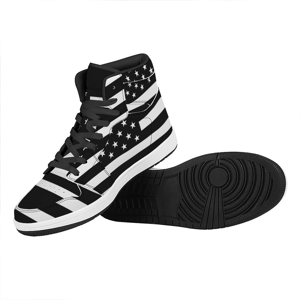 Black American Flag Print High Top Leather Sneakers