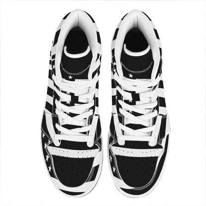 Black American Flag Print High Top Leather Sneakers
