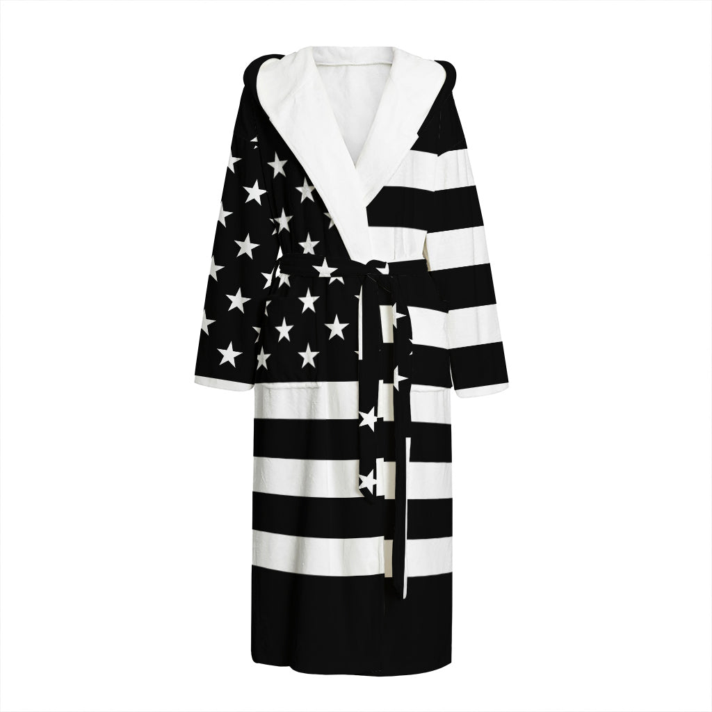 Black American Flag Print Hooded Bathrobe