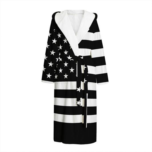 Black American Flag Print Hooded Bathrobe