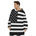 Black American Flag Print Hoodie Blanket