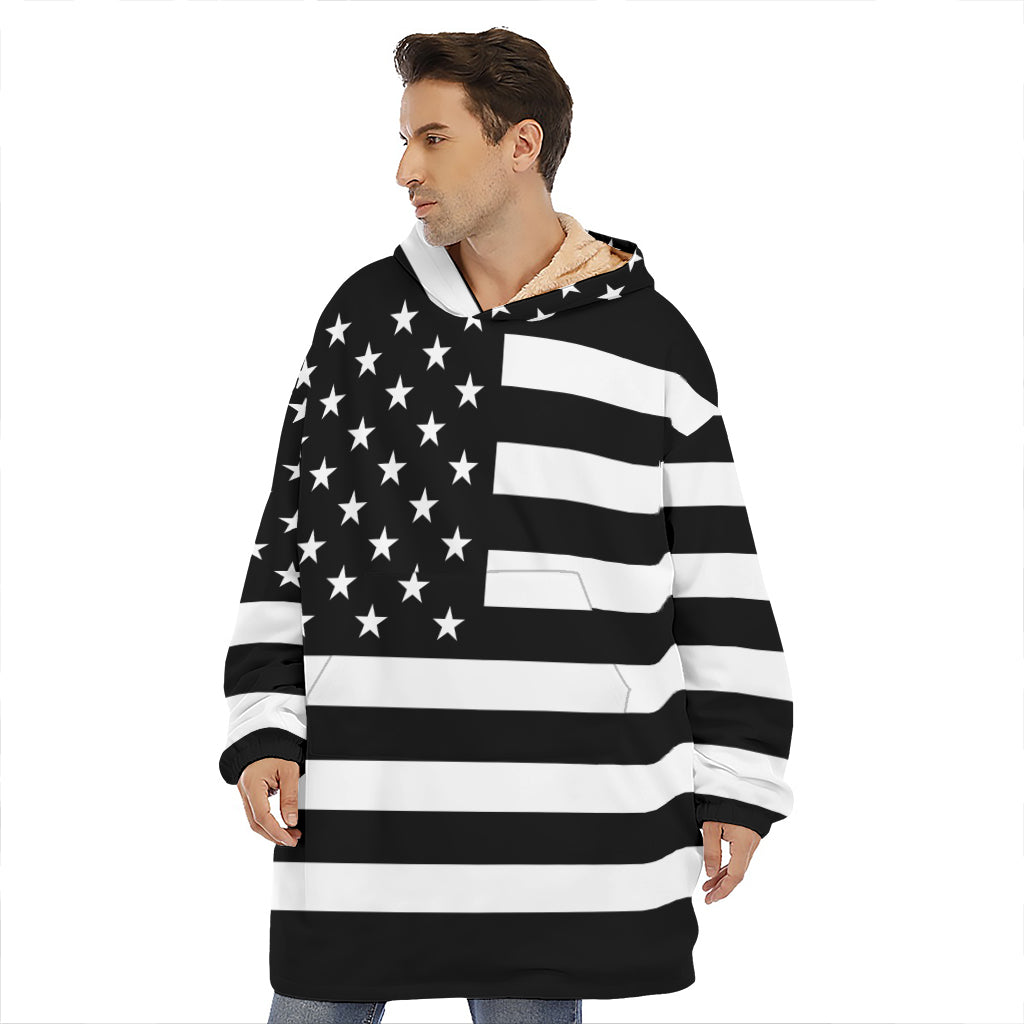 Black American Flag Print Hoodie Blanket