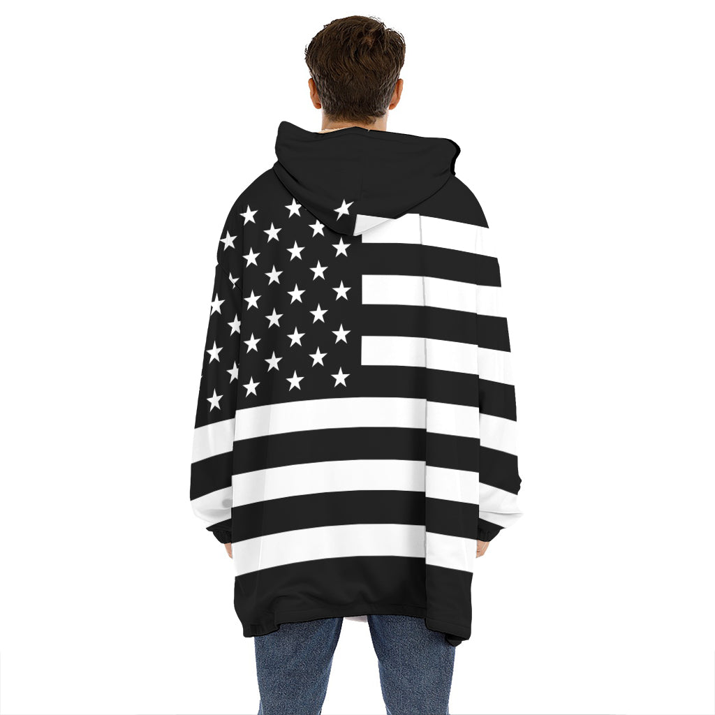 Black American Flag Print Hoodie Blanket
