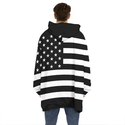 Black American Flag Print Hoodie Blanket