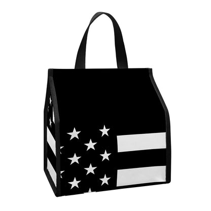 Black American Flag Print Insulated Lunch Tote