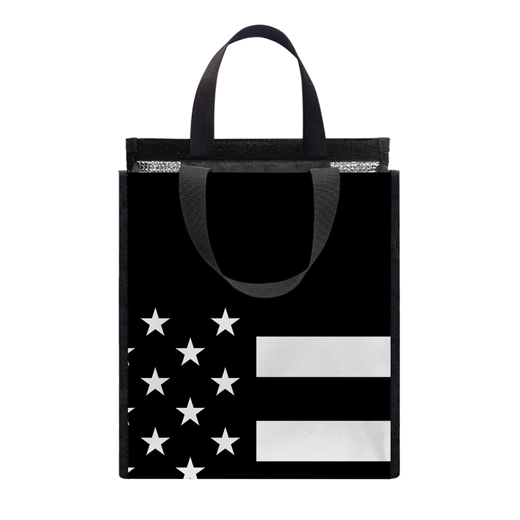 Black American Flag Print Insulated Lunch Tote