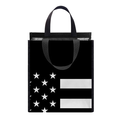 Black American Flag Print Insulated Lunch Tote