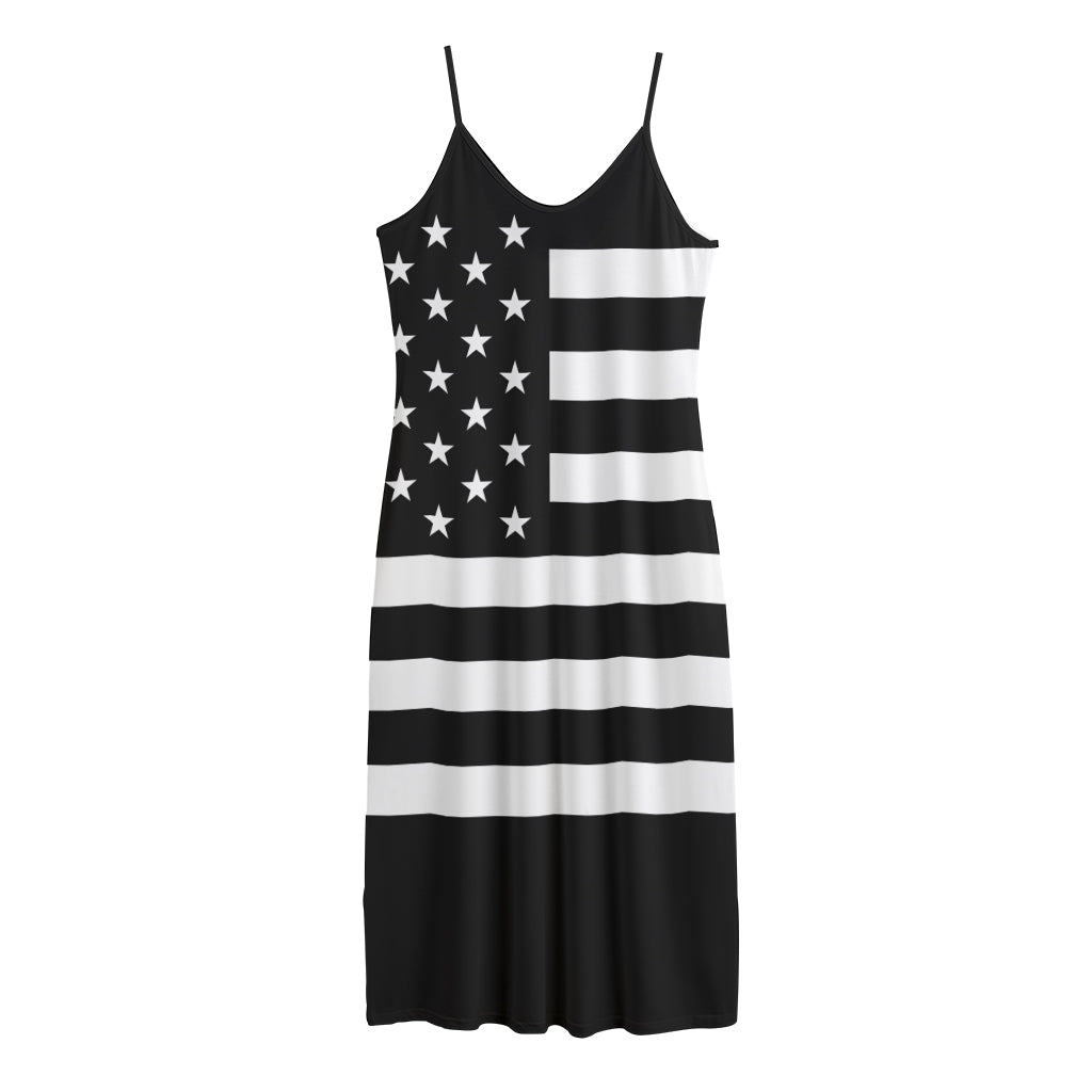 Black American Flag Print Jersey Midi Cami Dress