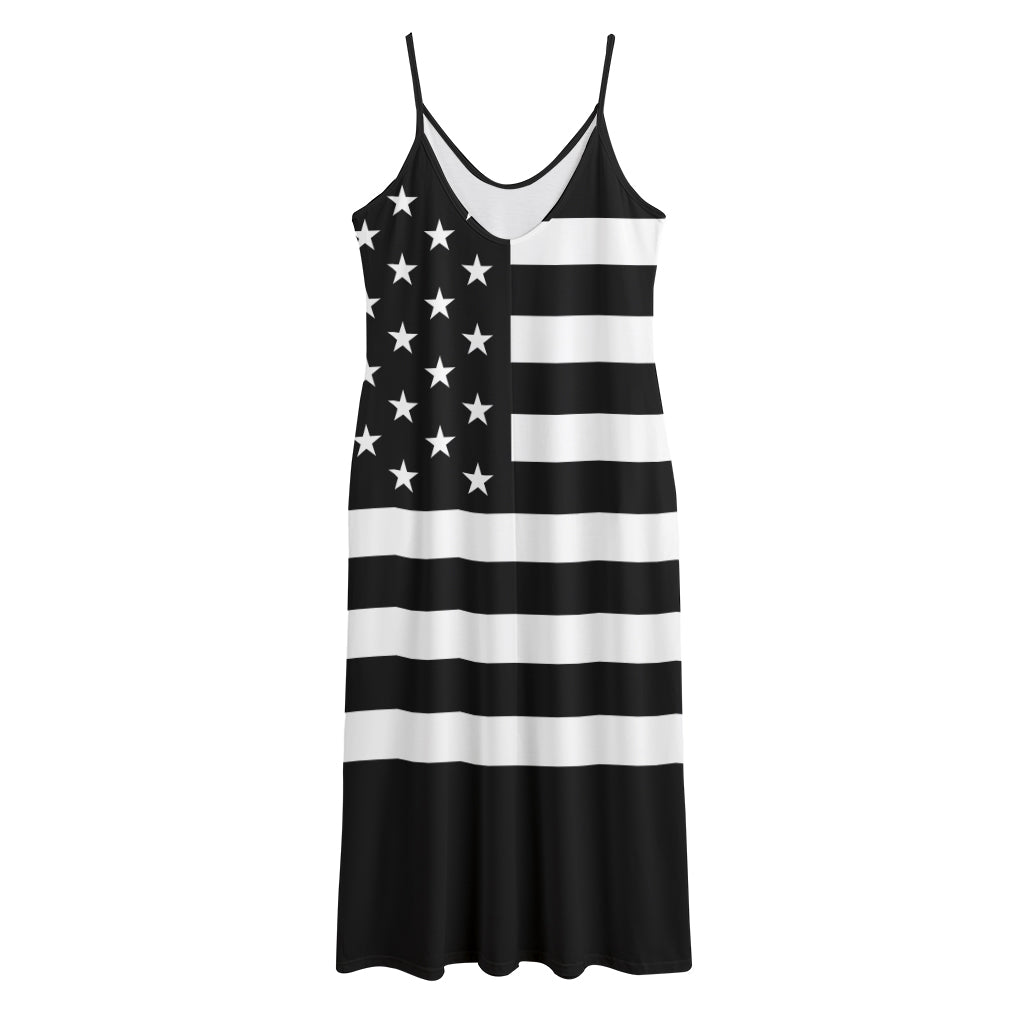 Black American Flag Print Jersey Midi Cami Dress