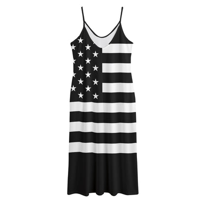 Black American Flag Print Jersey Midi Cami Dress