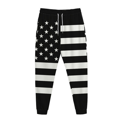 Black American Flag Print Jogger Pants