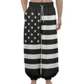 Black American Flag Print Lantern Pants