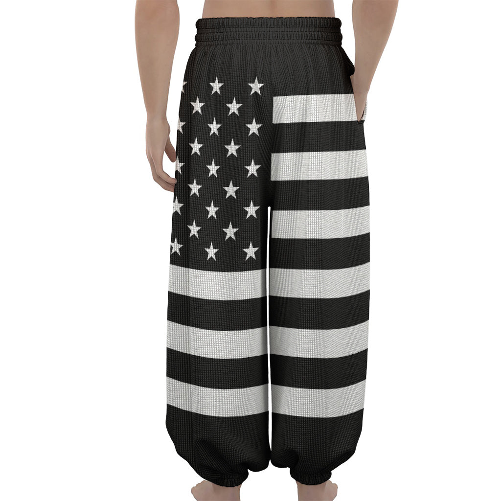 Black American Flag Print Lantern Pants