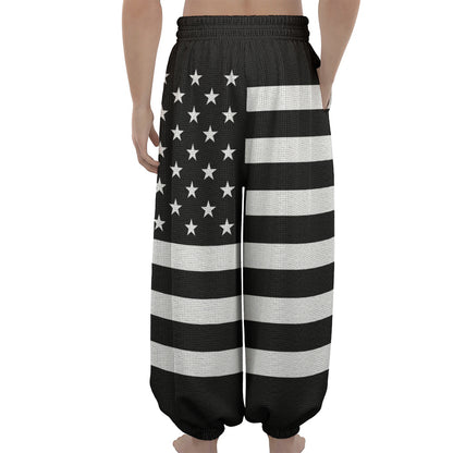 Black American Flag Print Lantern Pants