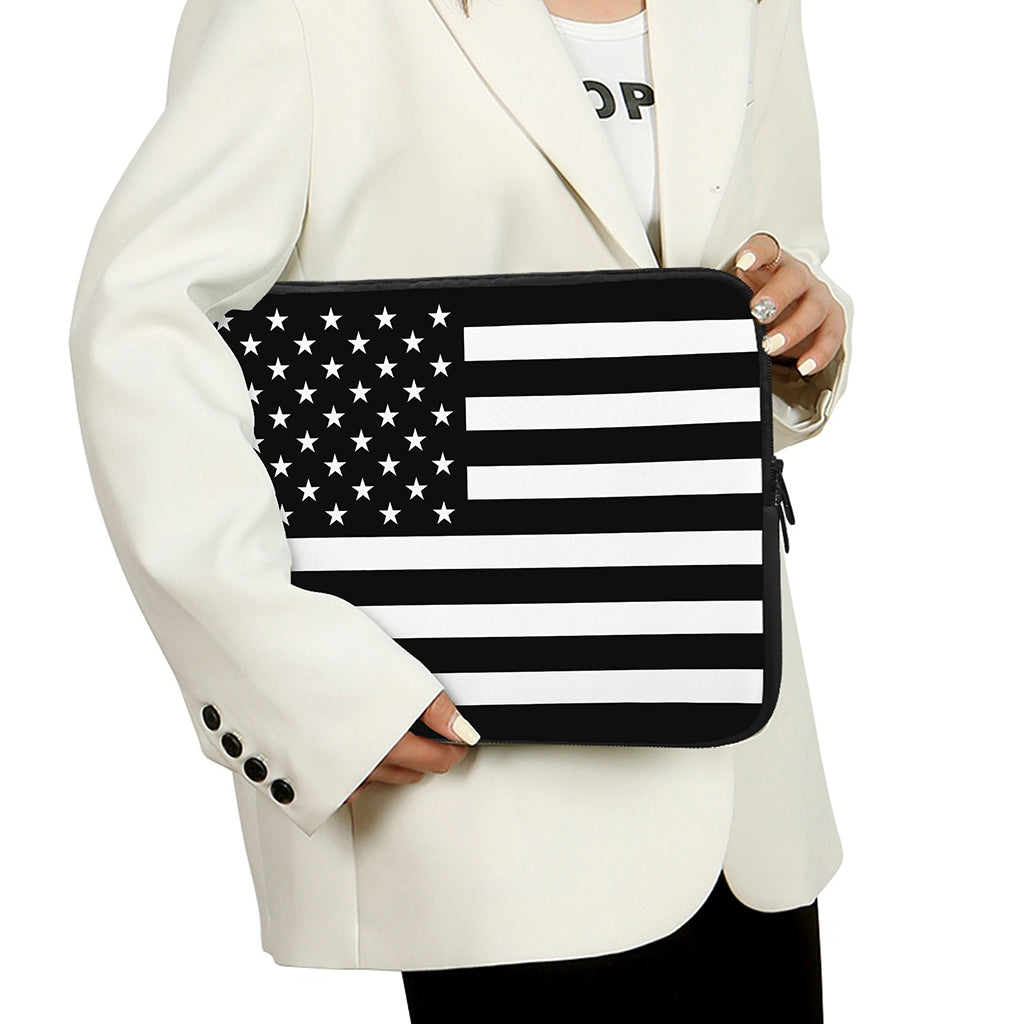 Black American Flag Print Laptop Sleeve