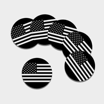 Black American Flag Print Leather Coaster Set