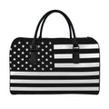 Black American Flag Print Leather Duffel Bag