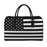 Black American Flag Print Leather Duffle Bag