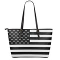 Black American Flag Print Leather Tote Bag With Zipper