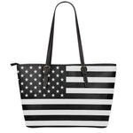 Black American Flag Print Leather Tote Bag